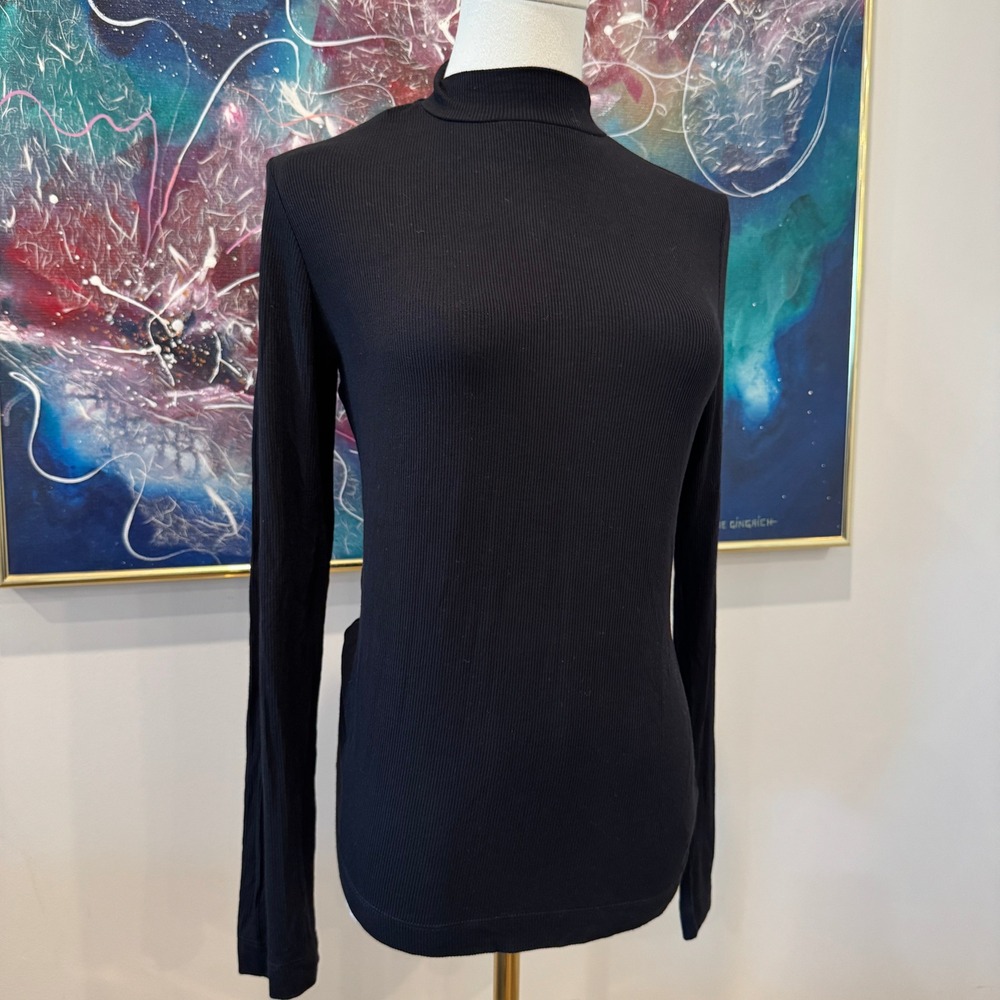 Truth by Republic Womens Black Ribbed Mock Neck Long Sleeve Top Size M NWT